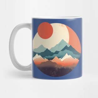 Red Japanese Sun and Moon Flat Style Mountains Mug